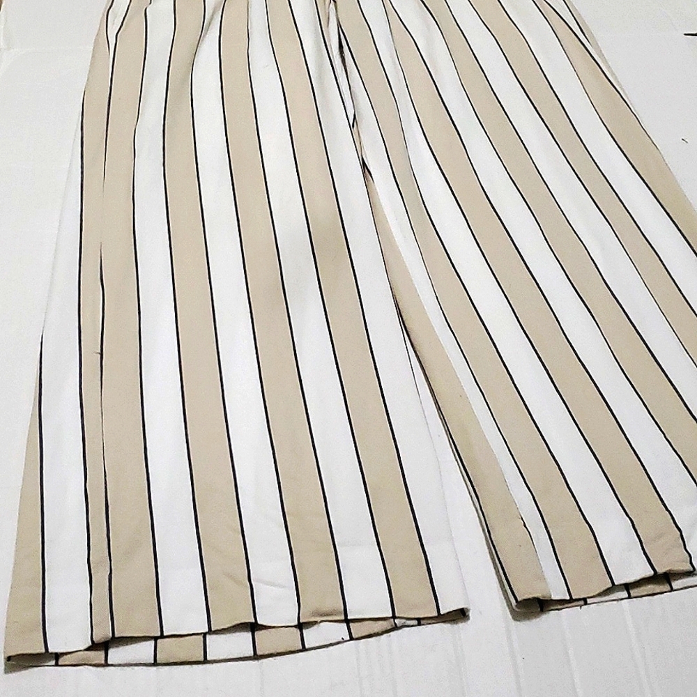 Abercrombie & Fitch White & Beige Striped High-Waist Wide Leg Paperbag Pants S - Picture 11 of 14